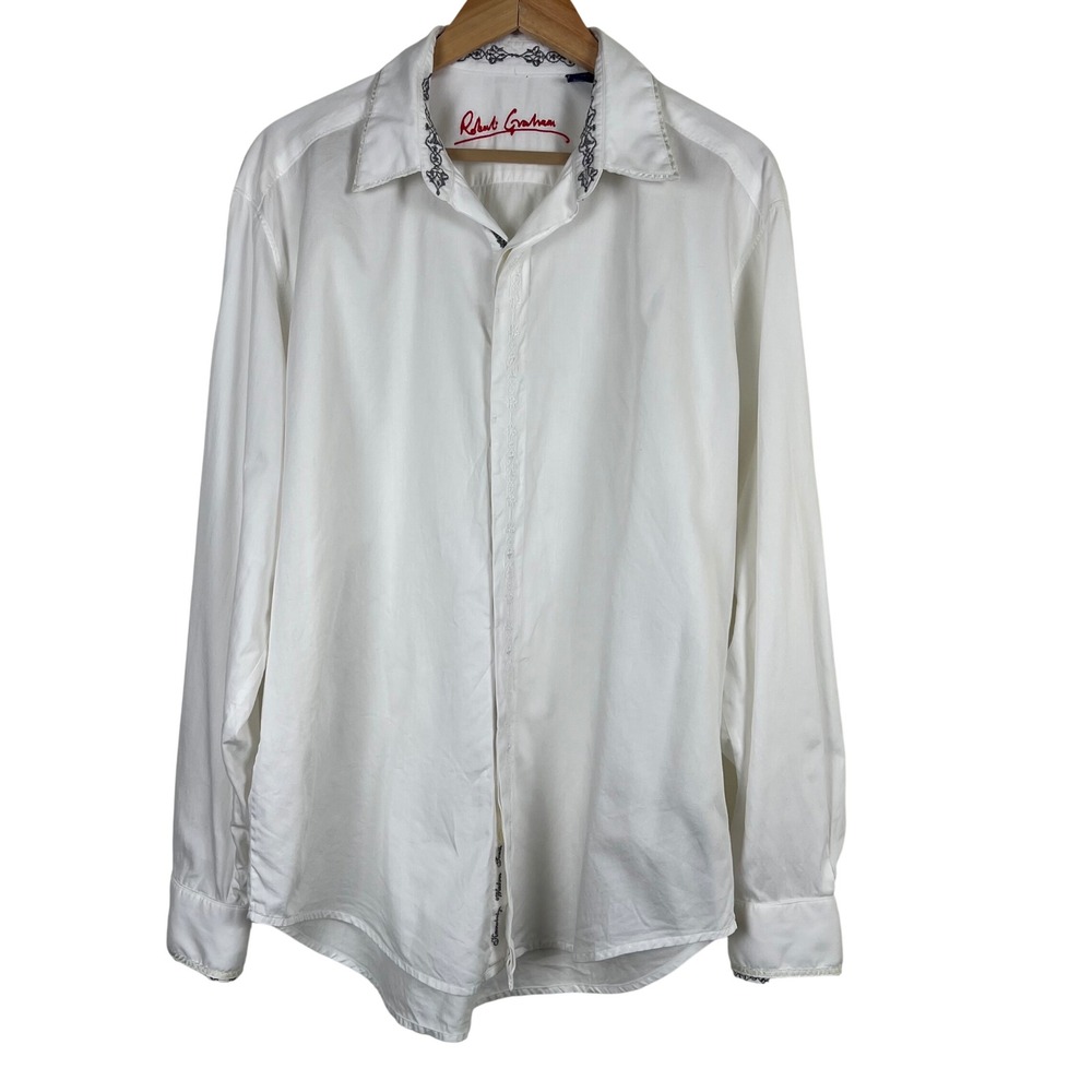 Robert Graham Mens XL White Cotton Embroidered Long Sleeve Button Down Shirt